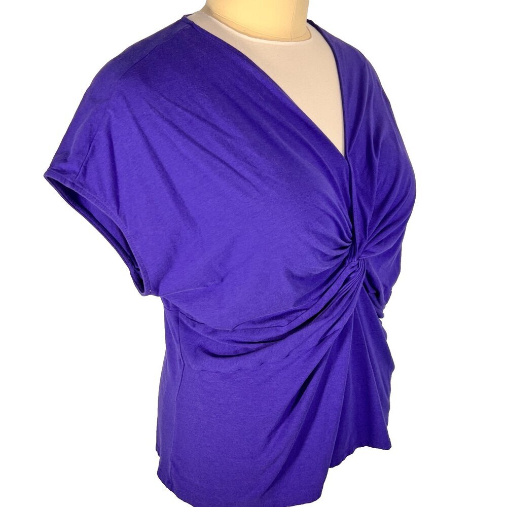Ava & Viv Blouse Womens 2X Purple Twist Front V-Neck Cap Sleeve Cotton Modal - Picture 3 of 12